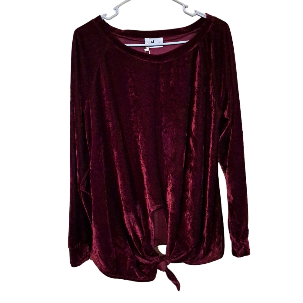 Amelia James Womens Long Sleeve V Neck L New Velvet Feel Nwt Burgundy